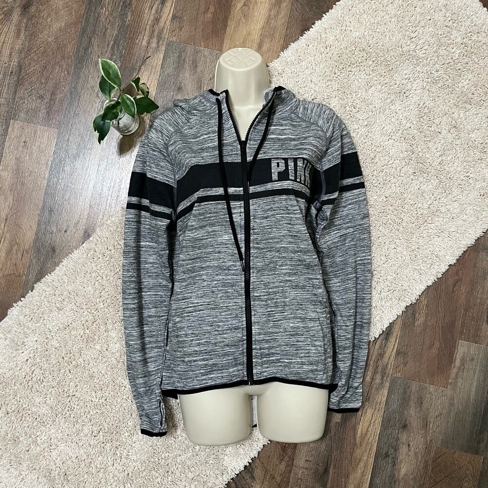 Victoria's Secret PINK Small Black White Heather Full Zip Hoodie Jacket